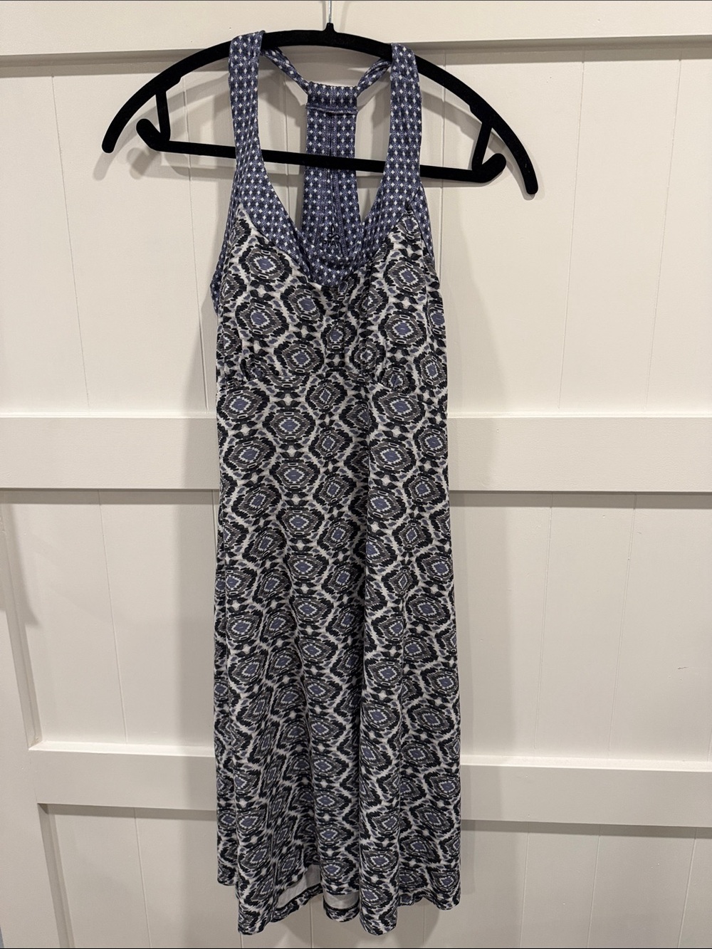 Prana Blue and White Geometric Halter Dress